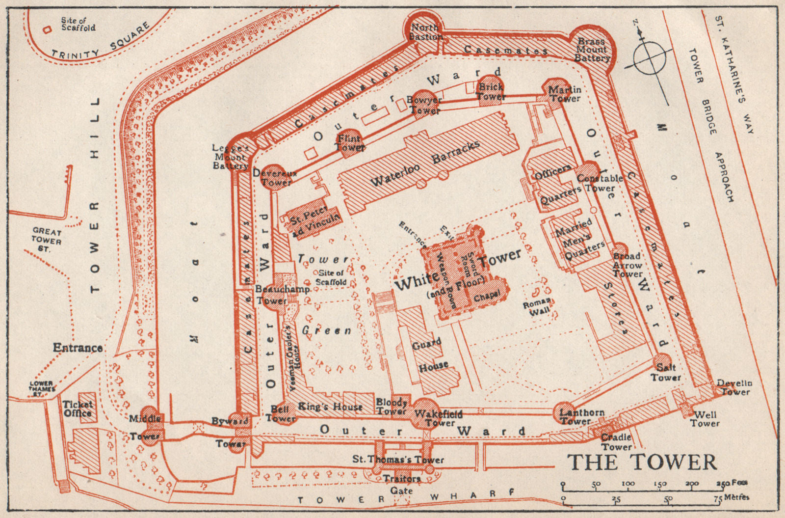 THE TOWER OF LONDON. Vintage map plan. London 1947 old vintage chart